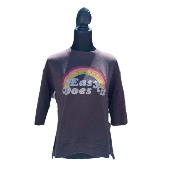 Wildfox Women's Cropped Sleeve Easy Does It Gray Split Hem Sweatshirt Small - Picture 1 of 7